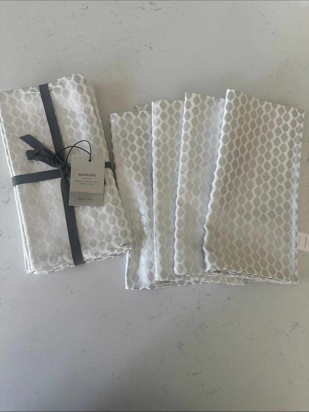 West Elm Silver-Gray Geometric Dinner Napkins-Set of 8